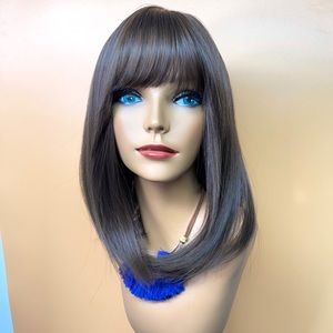 16” Cool Brown Side Parted Bangs Shoulder length Wig-6135